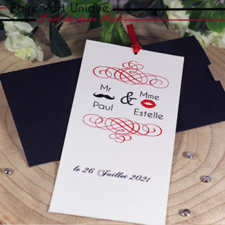 Faire part pochette Mr Moustache et Mme Bouche