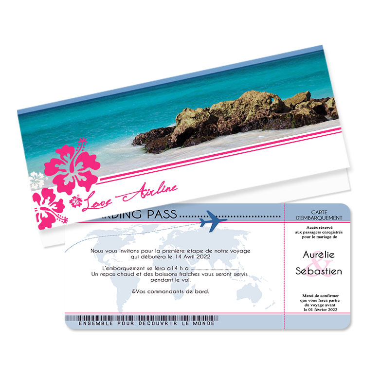 Faire-part billet d'avion hibiscus