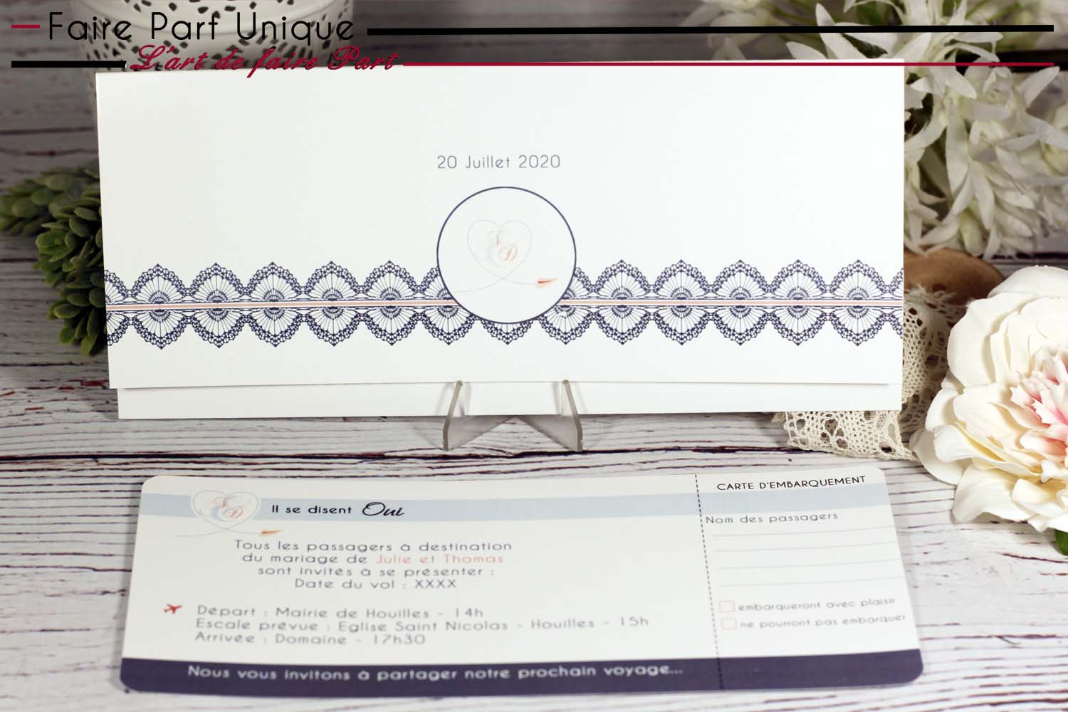 Faire-part billet avion rétro chic – Image 3
