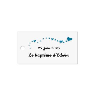 Etiquette à dragées personnalisée coeurs bleus