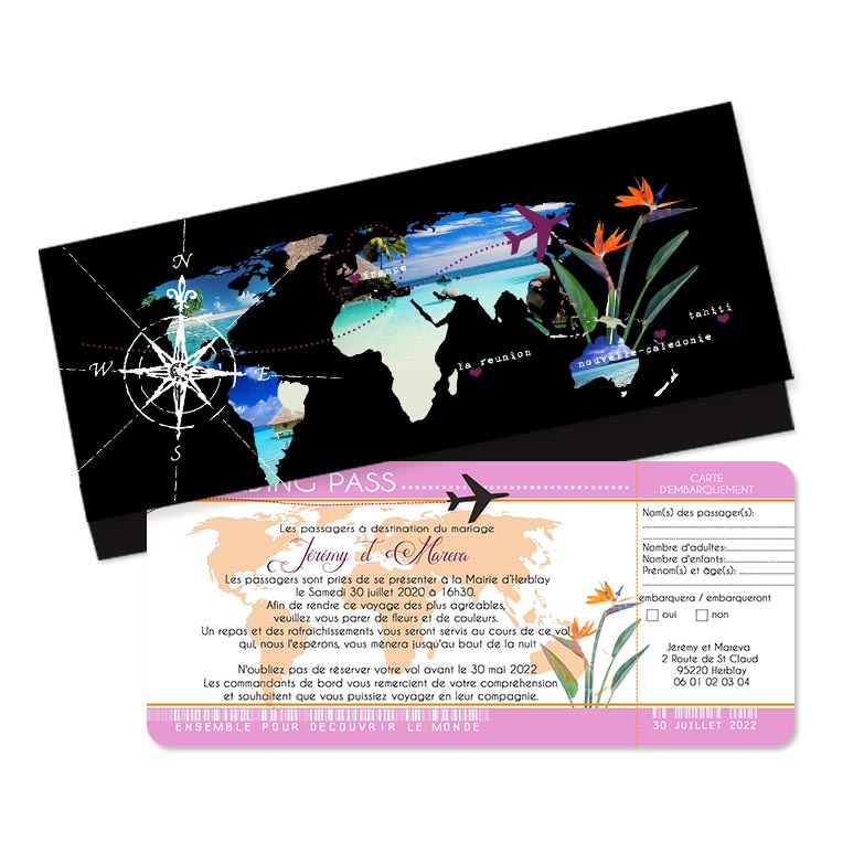 Faire-part billet d'avion Thème Caraibes 2
