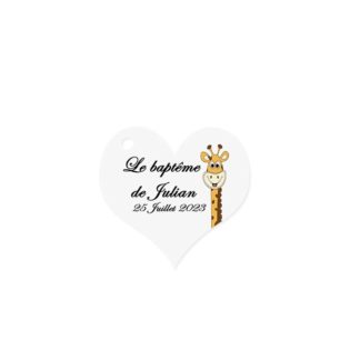 Etiquette à dragée forme coeur motif girafe