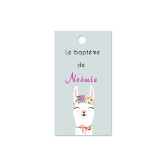 Etiquette à dragée baptême - lama
