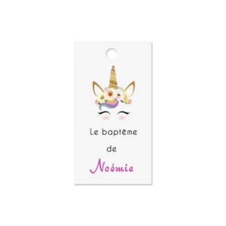 Etiquette à dragée baptême - Licorne