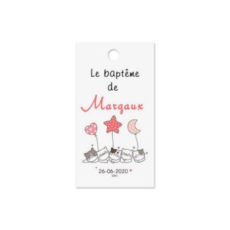 Etiquette à dragée baptême - chaton mignon