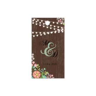 Etiquette à dragée - fond bois et fleuri
