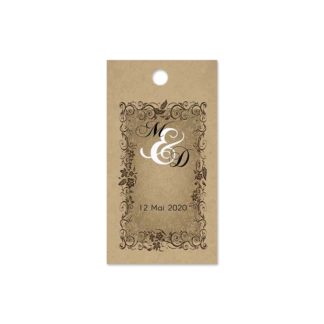 Etiquette à dragée - Cadre floral et fond kraft