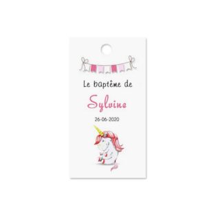 Etiquette à dragée baptême - Licorne