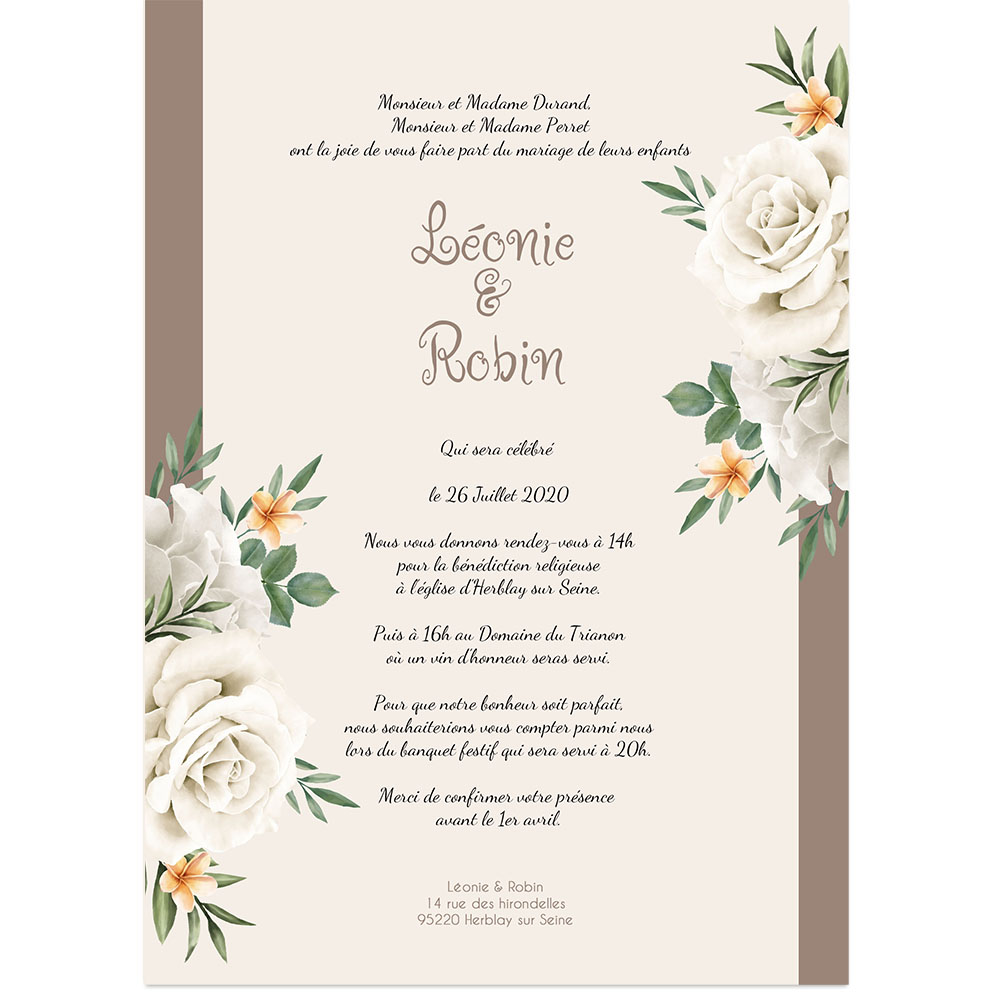 Faire-part mariage chic et élégant - Fleur de frangipanier et rose – Image 2