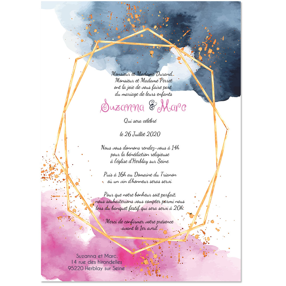 Faire part de mariage - cadre ambiance aquarelle – Image 2