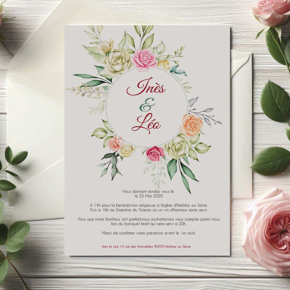 Faire part de mariage - Bouquet de rose vintage – Image 2