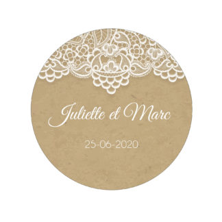 Etiquette adhésive - Fond kraft et dentelle ( lot de 24 étiquettes)