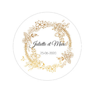Etiquette adhésive - Rond floral doré (lot de 24 étiquettes)