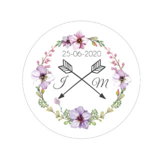 Etiquette adhésive – Cadre rond floral parme ( lot de 24 étiquettes )