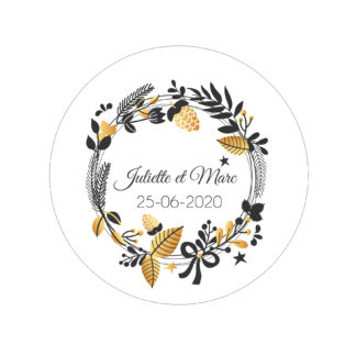 Etiquette adhésive – Cadre rond fleuri ( lot de 24 étiquettes )