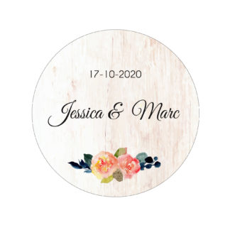 Étiquette adhésive – Fond bois et motif floral ( lot de 24 étiquettes )