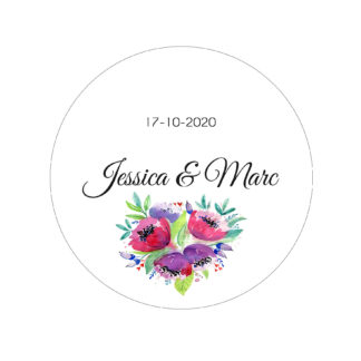 Étiquette adhésive – Fleurs champêtres violettes et roses ( lot de 24 étiquettes )