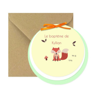 Faire-part de baptême rond "Dans les bois"