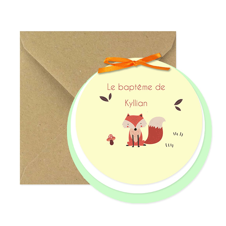 Faire-part de baptême rond "Dans les bois"