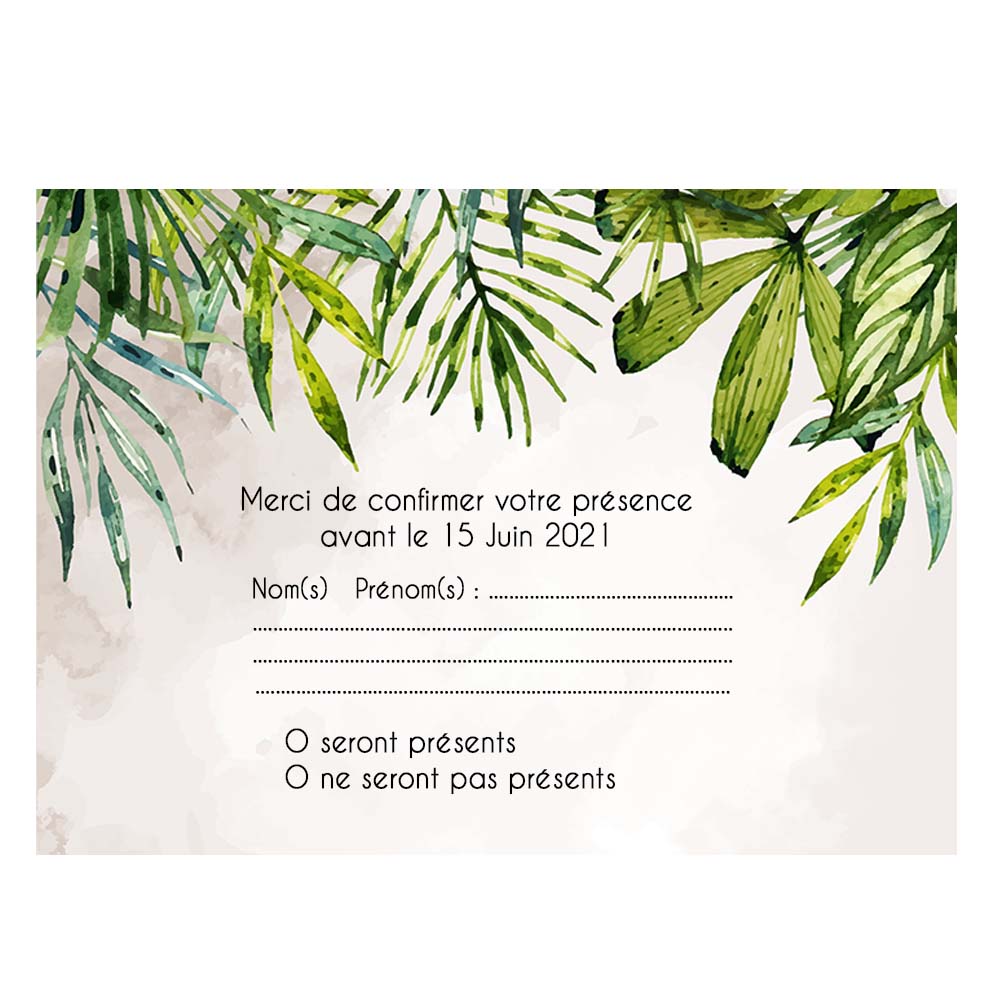 Carte RSVP – Tropical et fleurs de frangipanier