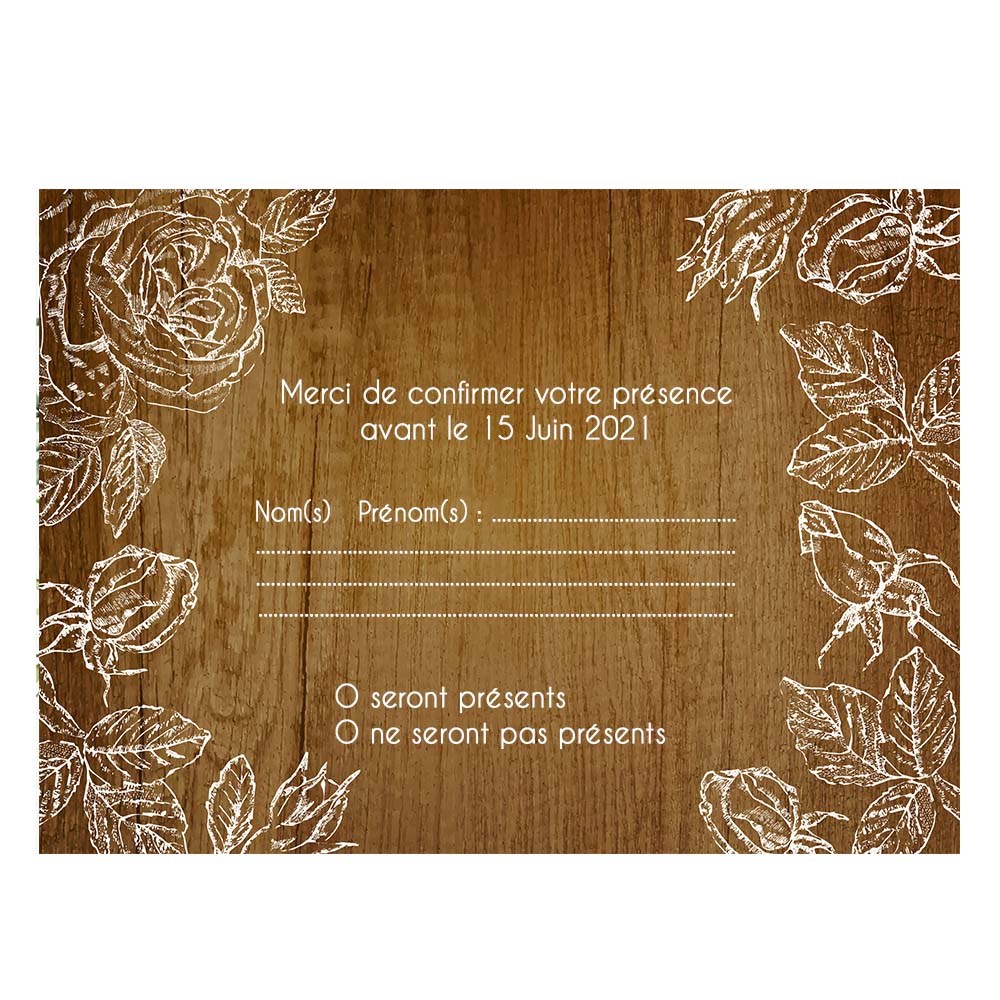 Carte RSVP - Rosier blanc sur fond blanc
