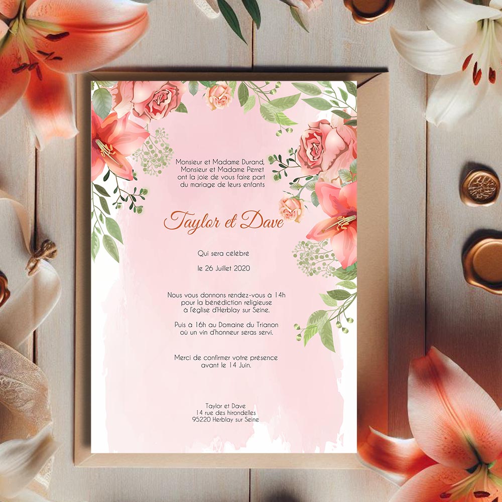 Faire-part de mariage - Floral rose aquarelle – Image 2