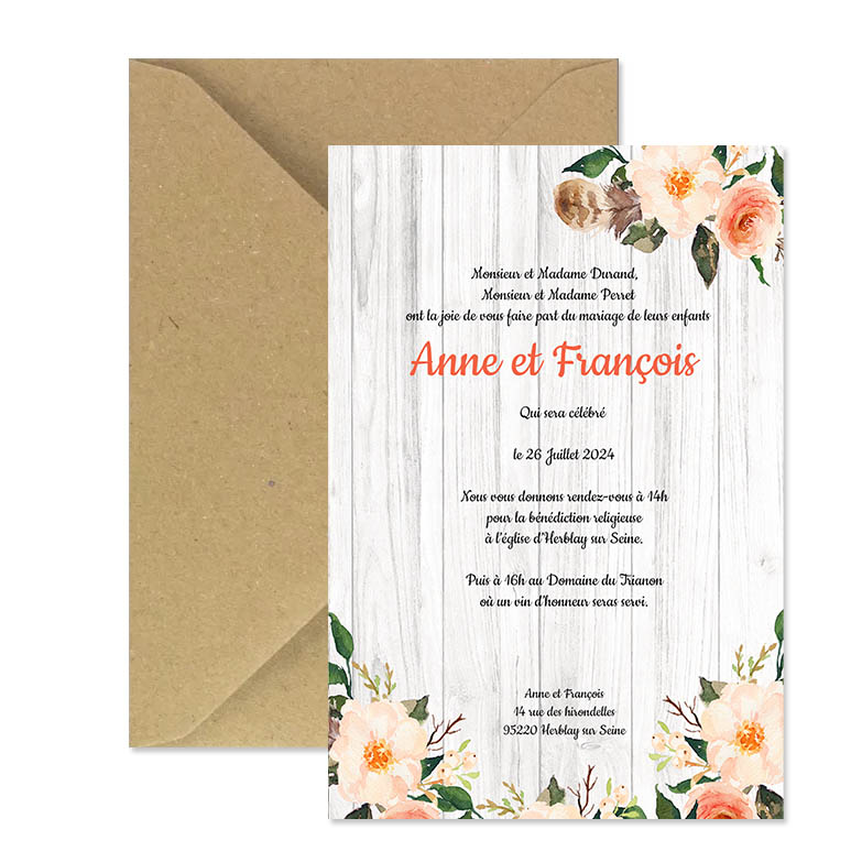 Faire-part magnet - Floral et plume