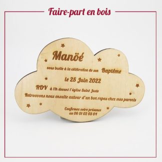 Faire-part de baptême en bois