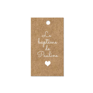 Etiquette à dragée - Kraft et coeur blanc
