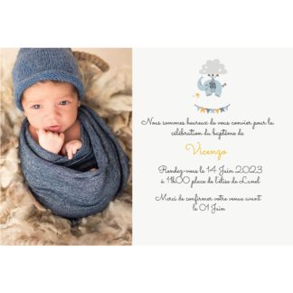 Faire-part de baptême magnet - Little elefun