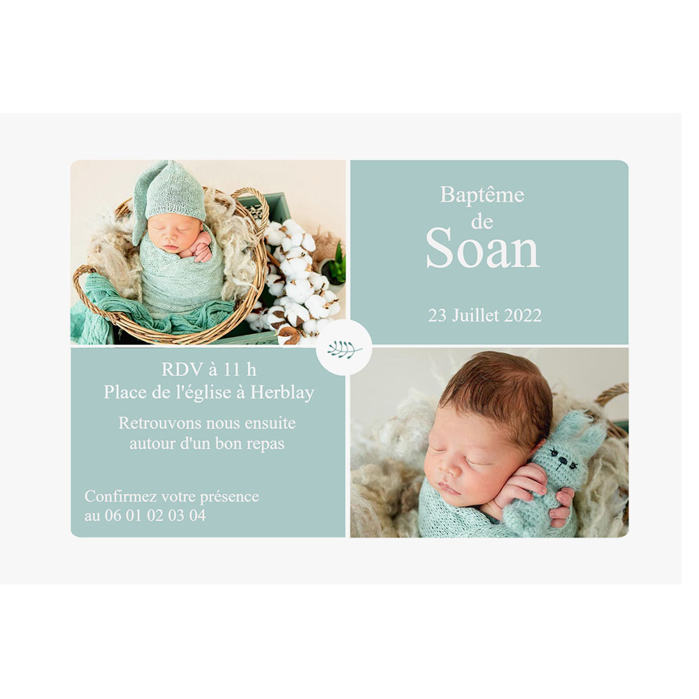 Faire-part de baptême magnet - brin d'amour