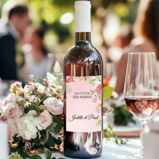 Etiquette bouteille de vin - Floral rose aquarelle ( vendu par 4 )