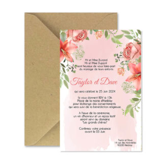 Faire-part magnet - Floral rose aquarelle