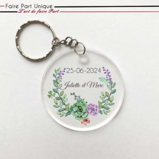 Porte-clés en plexiglass - Cadre rond succulente