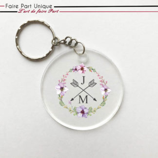 Porte-clés en plexi - Cadre rond floral parme