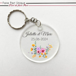 Porte-clés en plexi - Couronne champêtre fleuri
