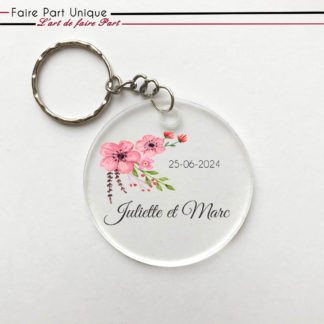 Porte-clés en plexi - Fleur rose