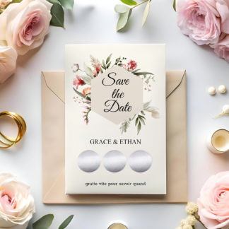 Save the date – Faire part à gratter – Romance florale