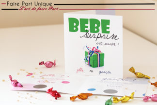 Faire part à gratter ( ouvrant ) mystère fille ou garçon